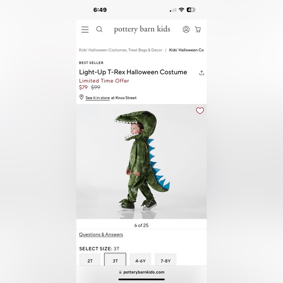 Pottery Barn Light-Up T-Rex Halloween Costume - Picture 4 of 5